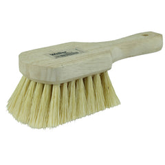 8″ Utility Scrub Brush, White Tampico Fill, Short Handle, Wood Block - Caliber Tooling