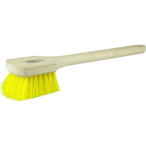 20″ Utility Scrub Brush, Yellow Polypropylene, Long Handle, Wood Block - Caliber Tooling