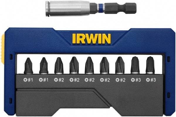 Irwin - 10 Piece, 1/4" Drive Screwdriver Insert Hex Bit Set - #1, #2 & #3 Phillips - Caliber Tooling