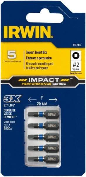 Irwin - 1/4" Drive, #2 Square Screwdriver Bit - 1" OAL - Caliber Tooling