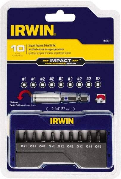 Irwin - 10 Piece, Screwdriver Insert Bit Set - #1 to #3 Square Recess - Caliber Tooling