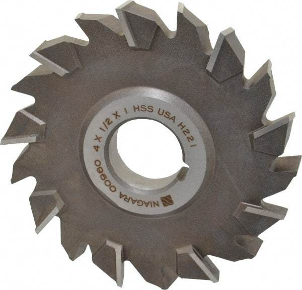 Keo - 4" Diam x 1/2" Width of Cut, 18 Teeth, High Speed Steel Side Milling Cutter - Staggered Teeth, Uncoated - Caliber Tooling