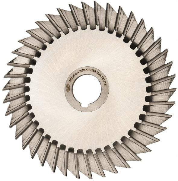 Keo - 6" Blade Diam x 3/32" Blade Thickness, 1" Hole, 42 Teeth, High Speed Steel Side Chip Saw - Straight Tooth, Arbor Connection, Right Hand Cut, Uncoated, with Keyway - Caliber Tooling