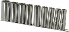 Paramount - 9 Piece 1/2" Drive Chrome Finish Deep Well Socket Set - 6 Points, 1/2" to 1" Range, Inch Measurement Standard - Caliber Tooling