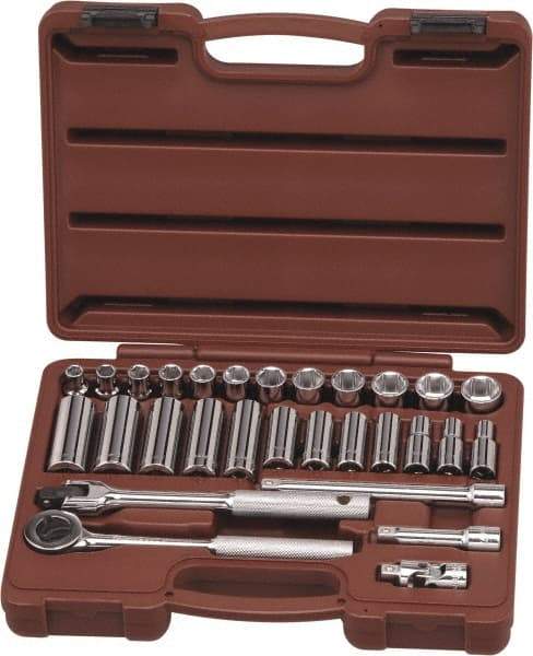 Paramount - 29 Piece 3/8" Drive Chrome Finish Deep Well Socket Set - 6 Points, 8mm to 19mm Range, Metric Measurement Standard - Caliber Tooling