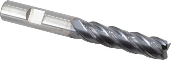 Kennametal - 1/2", 2" LOC, 1/2" Shank Diam, 4" OAL, 4 Flute, Solid Carbide Square End Mill - Single End, AlTiN Finish, Spiral Flute, 38° Helix, Centercutting, Right Hand Cut, Right Hand Flute, Series HPHV - Caliber Tooling