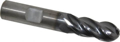 Kennametal - 1/2" Diam, 1-1/4" LOC, 4 Flute Solid Carbide Ball End Mill - AlTiN Finish, Single End, 3" OAL, 1/2" Shank Diam, Spiral Flute - Caliber Tooling