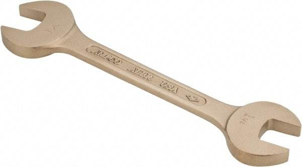 Ampco - 1-1/8" x 1-5/16" Nonsparking Open End Wrench - 12-1/4" OAL, Double End, Plain Finish, 15° Head Angle - Caliber Tooling