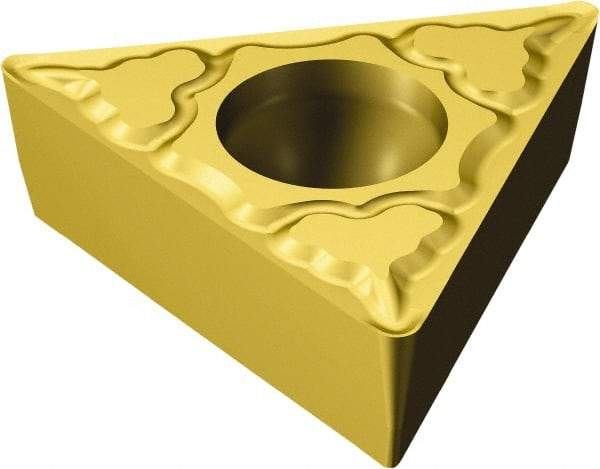 Sandvik Coromant - TCMT32.51 MM Grade 2035 Carbide Turning Insert - TiAlN/TiN Finish, 60° Triangle, 3/8" Inscr Circle, 5/32" Thick, 1/64" Corner Radius - Caliber Tooling