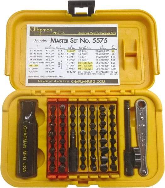 Chapman - 56 Piece, Screwdriver 1/4" Bit Ratchet Bit Set - #1 to #4 Phillips, 0.05 to 5/16" Hex, T6 to T30 Torx - Caliber Tooling