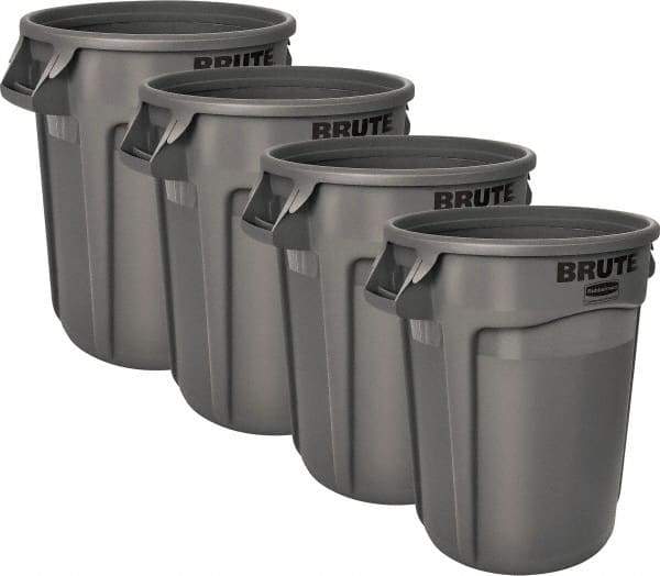 Rubbermaid - 32 Gal Gray Round (4) 32 Gal Brute Containers - Polyethylene, 27.77" High - Caliber Tooling