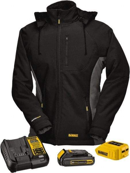 DeWALT - Size XS Heated & Cold Weather Jacket - Black, Polyester, Zipper Closure, 40" Chest - Caliber Tooling