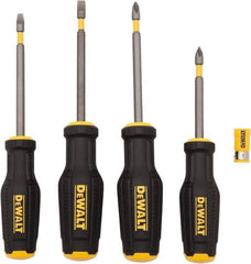 DeWALT - 4 Piece Phillips & Slotted Screwdriver Set - Ergonomic Handle, Blade Sizes: Length 3 to 4, Width 3/16 & 1/4, Bit Sizes: Philips #1 to #2 - Caliber Tooling