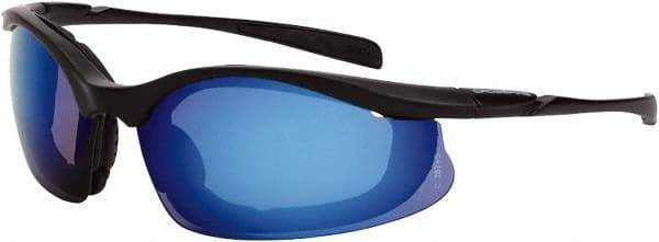 CrossFire - Blue Mirror Lenses, Framed Safety Glasses - Scratch Resistant, Matte Black Frame, Size Universal, Wrap Around - Caliber Tooling