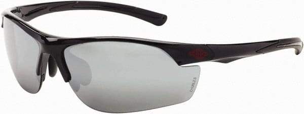 CrossFire - Silver Mirror Lenses, Framed Safety Glasses - Scratch Resistant, Black Frame, Size Universal, Wrap Around - Caliber Tooling