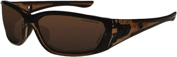 CrossFire - Brown Lenses, Framed Safety Glasses - Anti-Fog, Crystal Brown Frame, Size Universal, Wrap Around - Caliber Tooling