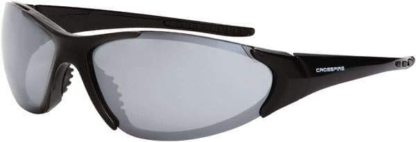 CrossFire - Silver Mirror Lenses, Framed Safety Glasses - Scratch Resistant, Black Frame, Size Universal, Wrap Around - Caliber Tooling