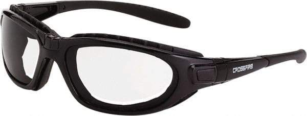 CrossFire - Clear Lenses, Framed Safety Glasses - Anti-Fog, Crystal Black Frame, Size Universal, Wrap Around - Caliber Tooling