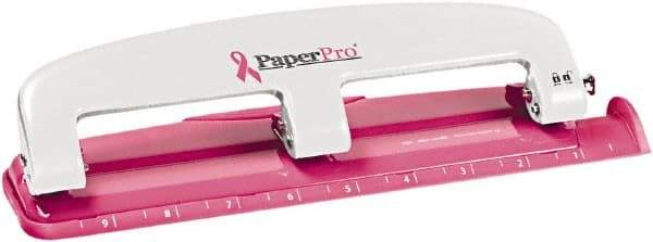 PaperPro - Paper Punches Type: 12 Sheet Manual Three Hole Punch Color: Pink - Caliber Tooling