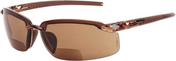 CrossFire - +1.5, Brown Lenses, Scratch Resistant, Frameless Magnifying Safety Glasses - UV Protection - Caliber Tooling