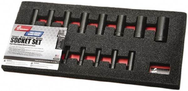 Ability One - 14 Piece 3/8" Drive Deep Well Impact Socket Set - 6 Points, 8mm to 24mm Range, Inch Measurement Standard - Caliber Tooling