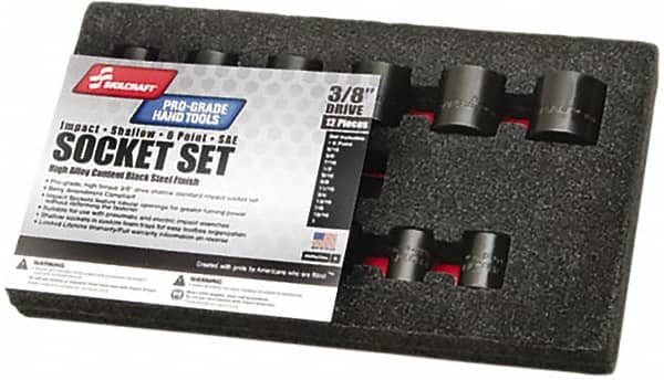 Ability One - 12 Piece 3/8" Drive Standard Impact Socket Set - 6 Points, 5/16 to 1-3/8", Inch Measurement Standard - Caliber Tooling