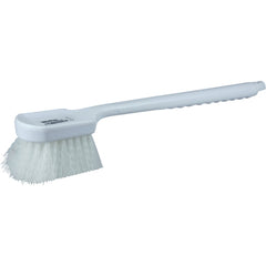 20″ Utility Scrub Brush, White Nylon Fill, Long Handle, Plastic Block - Caliber Tooling