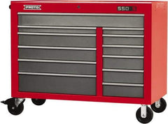 Proto - 23,419 Lb Capacity, 12 Drawer Mobile Workstation - 50" Wide x 25-1/4" Deep x 41" High, Steel, Safety Red & Gray - Caliber Tooling