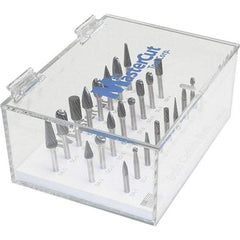 Made in USA - 24 Piece, 1/4" Shank Burr Set - Multiple Head Shapes, Solid Carbide, 14° Included Angle - Caliber Tooling