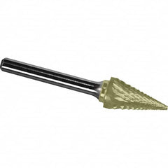 Made in USA - 1/2" Cut Diam, 0.2362" Shank Diam, Cone Head Diamond Cut Burr - Carbide, 22mm LOC, 67mm OAL - Caliber Tooling