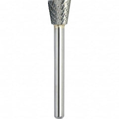 Made in USA - 5/8" Cut Diam, 1/4" Shank Diam, Inverted Cone Head Double Cut Burr - Carbide, 3/4" LOC, 2-1/2" OAL - Caliber Tooling