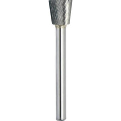 Made in USA - 5/8" Cut Diam, 1/4" Shank Diam, Inverted Cone Head Single Cut Burr - Carbide, 3/4" LOC, 2-1/2" OAL - Caliber Tooling