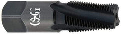 OSG - 1/2-14 NPT, 15° Helix, 4 Flutes, Bottoming Chamfer, Oxide Finish, High Speed Steel, Spiral Flute Pipe Tap - 11/16" Shank Diam, 1-3/8" Thread Length, 0.4687" Projection, 0.515" Square Size, Series S125 - Exact Industrial Supply