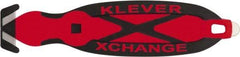 Klever Innovations - Recessed/Hook Blade Box Cutter - 5-3/4" Carbon Steel Blade, Red Plastic Handle, 2 Blades Included - Caliber Tooling