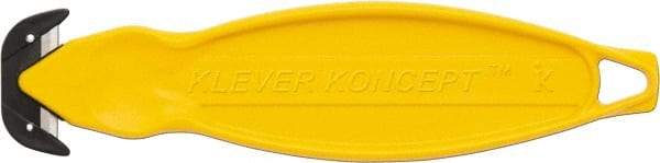 Klever Innovations - Recessed/Hook Blade Box Cutter - 6-1/4" Carbon Steel Blade, Yellow Plastic Handle, 2 Blades Included - Caliber Tooling