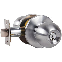 Falcon - 1-3/8 to 1-7/8" Door Thickness, Satin Chrome Entrance Knob Lockset - 2-3/4" Back Set, Stainless Steel, 6 Pin C Keyway Cylinder - Caliber Tooling