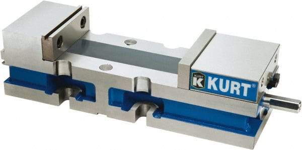 Kurt - 4" Jaw Width, 6" Jaw Opening Capacity, Horizontal Stationary Machine Vise - Manual Operation, 7,500 Lb Capacity, 1 Station, 14.16" Long x 3.4900" High x 1-15/64" Deep, 1.235" Jaw Height, Ductile Iron - Caliber Tooling