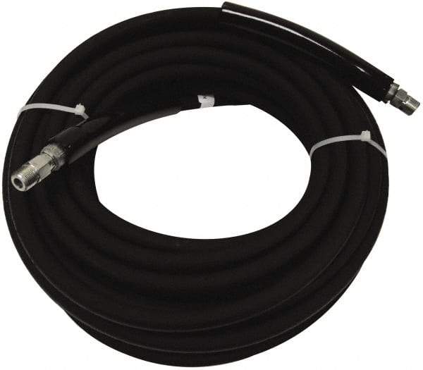 Value Collection - 50' Long, 3/8" Fitting, Male Rigid x Male Swivel Fitting, -40 to 310°F, Synthetic Rubber High Temp & High Pressure Hose - 3/8" Inside x 5/8" Outside Diam, Black, 3,000 psi - Caliber Tooling