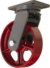 Hamilton - 10" Diam x 2-1/2" Wide x 12-1/2" OAH Top Plate Mount Swivel Caster - Cast Iron, 2,500 Lb Capacity, Straight Roller Bearing, 5-1/4 x 7-1/4" Plate - Caliber Tooling