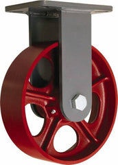 Hamilton - 10" Diam x 2-1/2" Wide x 12-1/2" OAH Top Plate Mount Rigid Caster - Cast Iron, 2,500 Lb Capacity, Straight Roller Bearing, 5-1/4 x 7-1/4" Plate - Caliber Tooling