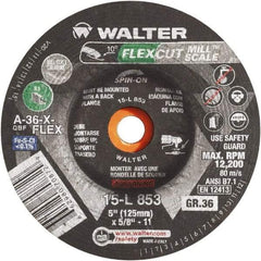 WALTER Surface Technologies - 36 Grit, 7" Wheel Diam, 3/16" Wheel Thickness, 7/8" Arbor Hole, Type 29 Depressed Center Wheel - Aluminum Oxide, 8,600 Max RPM - Caliber Tooling