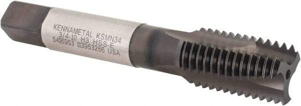 Kennametal - 3/4-10, 3 Flute, TiN/CrC/C Finish, Vanadium High Speed Steel Spiral Point Tap - Plug Chamfer, Right Hand Thread, 4-1/4" OAL, 31mm Thread Length, 14.99mm Shank Diam, Series GOtap - Exact Industrial Supply