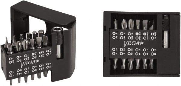 VEGA Industries - 25 Piece, 1/4" Drive Screwdriver Bit Set - #1 to #3 Phillips, 1/16 to 1/4" Hex, T8 to T40 Torx, #1 to #3 Square Recess - Caliber Tooling