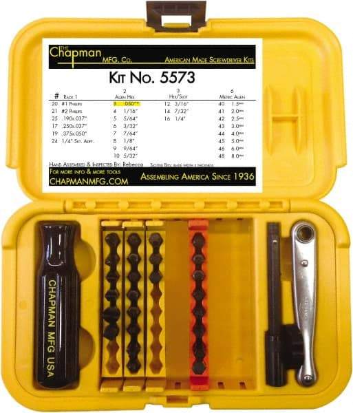 Chapman - 29 Piece, 1/4" Drive Screwdriver Bit Set - #1 & #2 Phillips, 0.05 to 1/4" Hex - Caliber Tooling