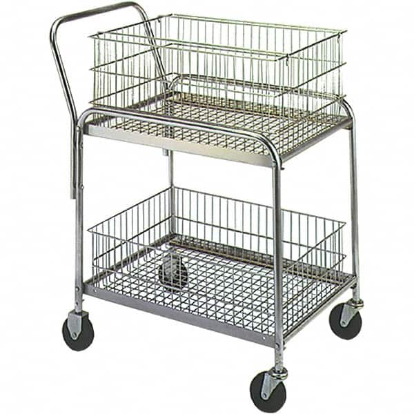 Wesco Industrial Products - 200 Lb Capacity, 20" Wide x 33" Long x 37-1/2" High Mail Cart - 2 Shelf, Steel, Hard Rubber Casters - Caliber Tooling