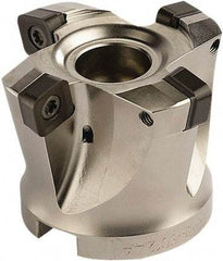 Seco - 6 Inserts, 4.9213" Cutter Diam, 0.0787" Max Depth of Cut, Indexable High-Feed Face Mill - 1.5748" Arbor Hole Diam, 0.6457" Keyway Width, 2.4803" High, SCE.. 1206.. Inserts - Caliber Tooling