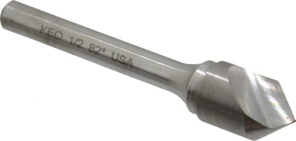 Keo - 1/2" Head Diam, 1/4" Shank Diam, 1 Flute 82° Solid Carbide Countersink - Caliber Tooling