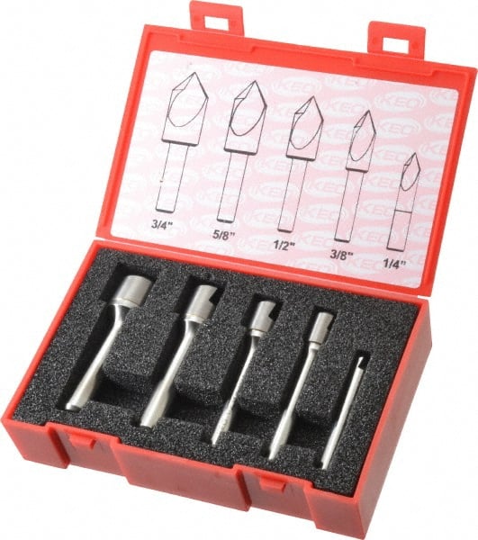 Keo - 5 Piece, 1/4 to 3/4" Head Diam, 90° Included Angle, Single End Countersink Set - Caliber Tooling