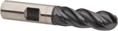 OSG - 1" Diam, 1-1/2" LOC, 4 Flute Solid Carbide Ball End Mill - TiAlN Finish, Single End, 4" OAL, 1" Shank Diam, Spiral Flute - Caliber Tooling