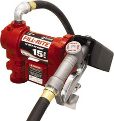 Tuthill - 15 GPM, 3/4" Hose Diam, DC Tank Pump with Manual Nozzle - 1" Inlet, 3/4" Outlet, 12 Volts, 12' Hose Length, 1/4 hp - Caliber Tooling